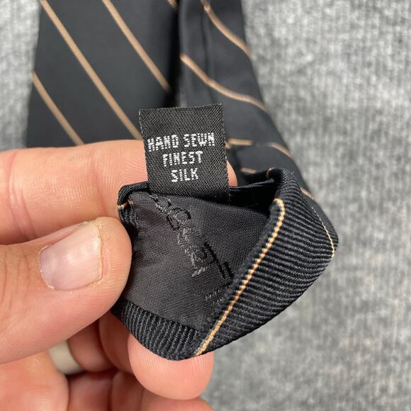 Robert Talbott REPP Tie 3" X 57" Black/Gold Striped Slim Hand Sewn 100% Silk - Picture 7 of 10